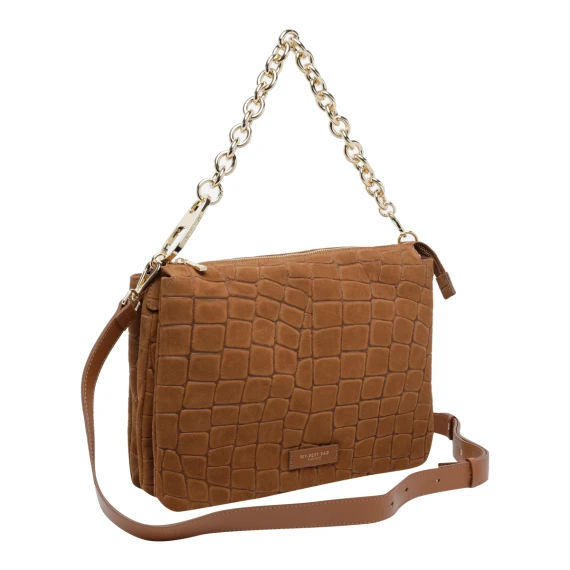 Cognac Reflex Croco Suede Shoulder Bag MY BEST BAG FIRENZE