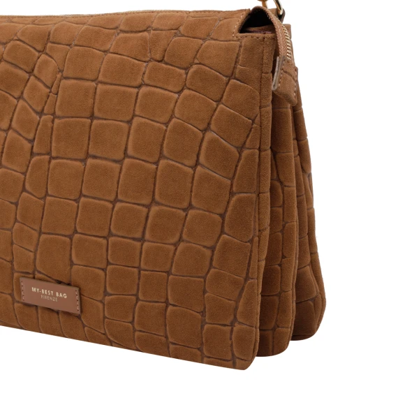 Cognac Reflex Croco Suede Shoulder Bag MY BEST BAG FIRENZE
