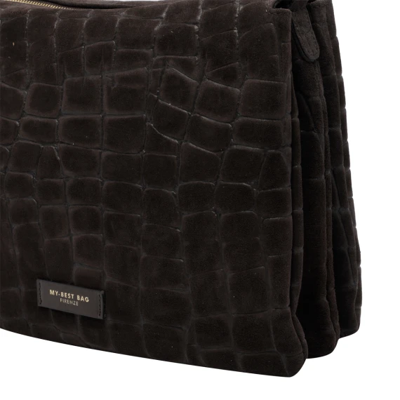 Dark Brown Reflex Croco Suede Shoulder Bag MY BEST BAG FIRENZE