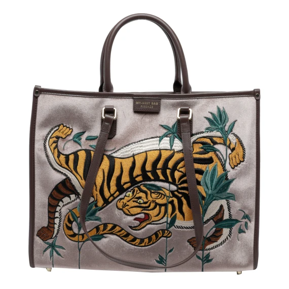 Borsa tote multicolore con stampa tigre