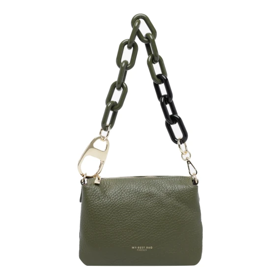 Borsa a tracolla in pelle di vitello verde oliva MY BEST BAG FIRENZE