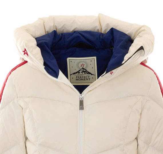 White hooded ski down jacket PERFECT MOMENT