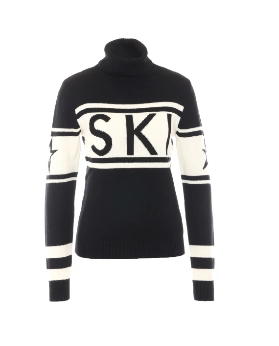 Maglione a collo alto nero e bianco in lana PERFECT MOMENT