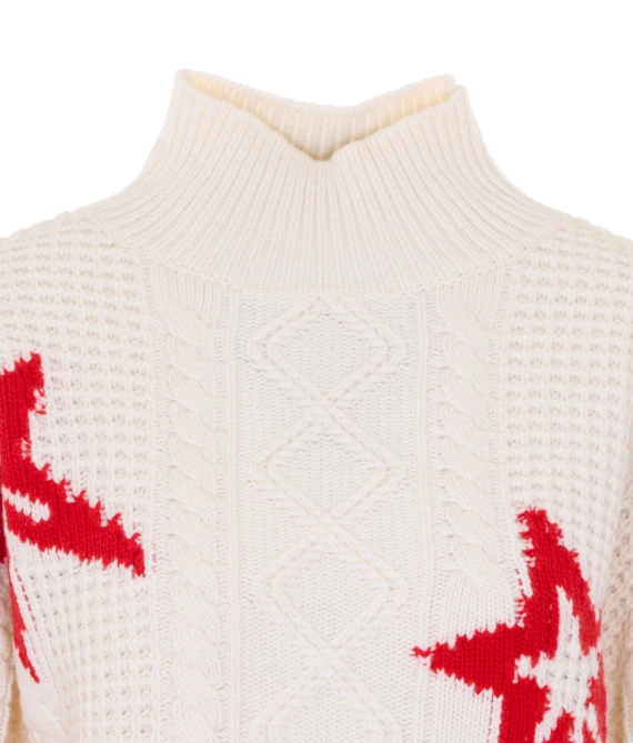 White wool sweater with red stars PERFECT MOMENT