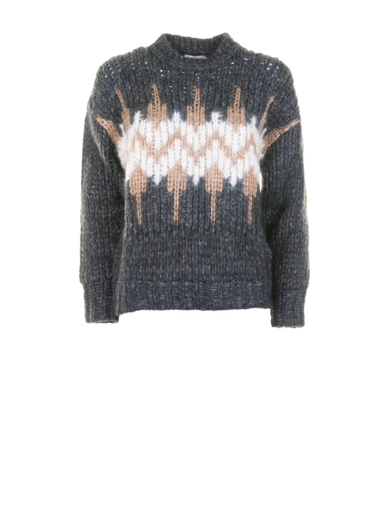 Maglia girocollo grigia tricot jacquard