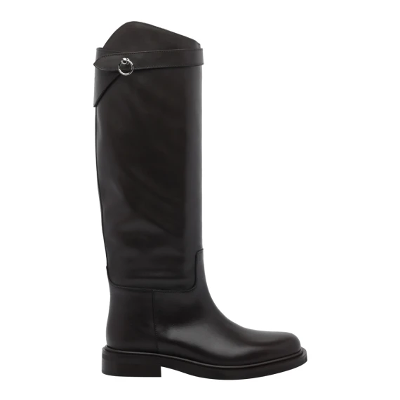 Dark brown leather tall boots POEVE