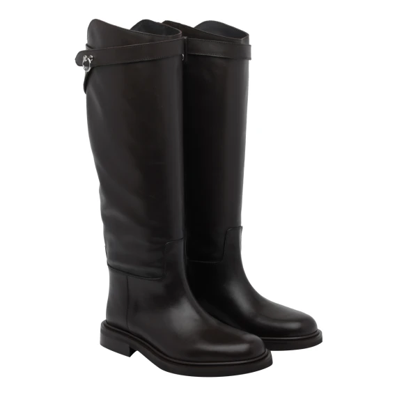 Dark brown leather tall boots POEVE