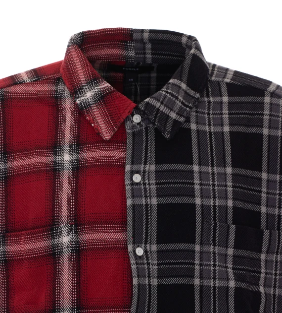 Purple Multicolor Check Shirt with Frontal Buttons Closure
