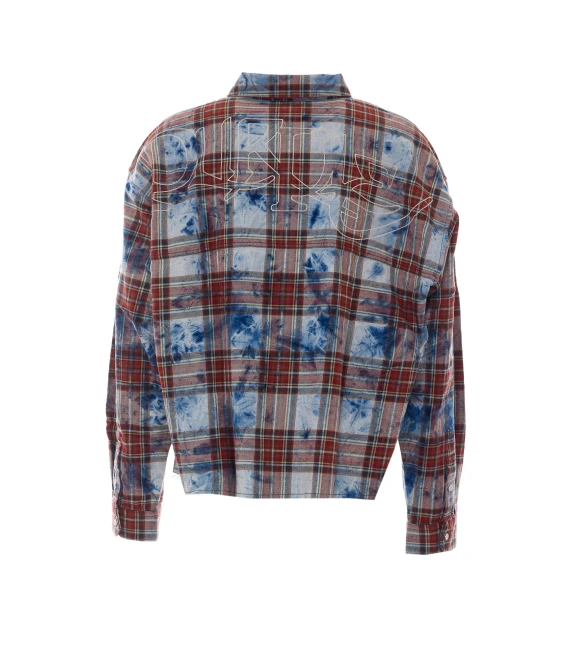 Purple Multicolor Check Shirt with Frontal Buttons Closure