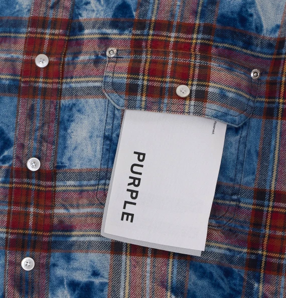 Purple Multicolor Check Shirt with Frontal Buttons Closure