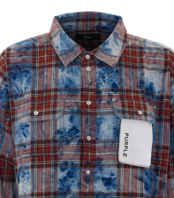 Purple Multicolor Check Shirt with Frontal Buttons Closure