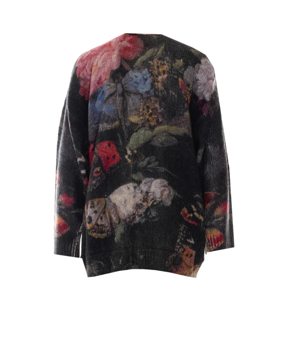 Black cashmere cardigan with multicolor motif R13
