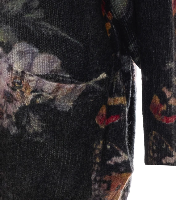 Black cashmere cardigan with multicolor motif R13
