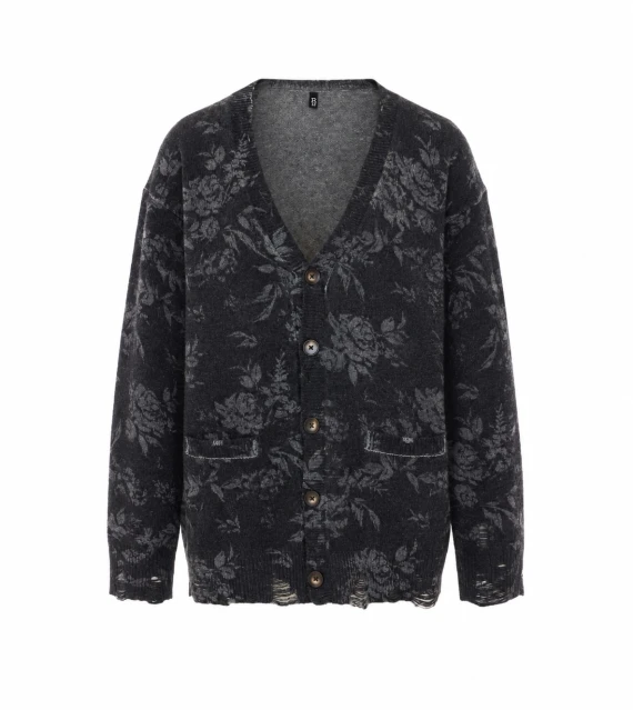 Black cashmere cardigan with floral motif R13