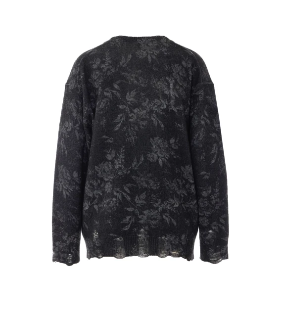 Black cashmere cardigan with floral motif R13