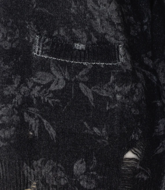 Black cashmere cardigan with floral motif R13
