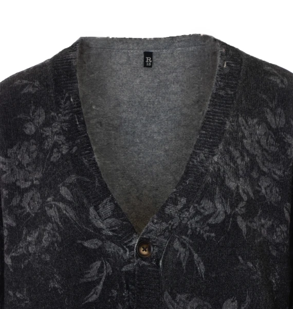 Black cashmere cardigan with floral motif R13