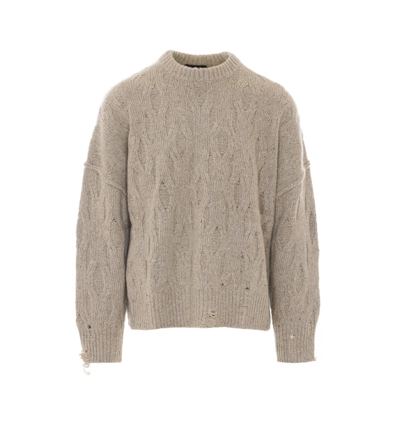 Beige Distressed Knit Sweater