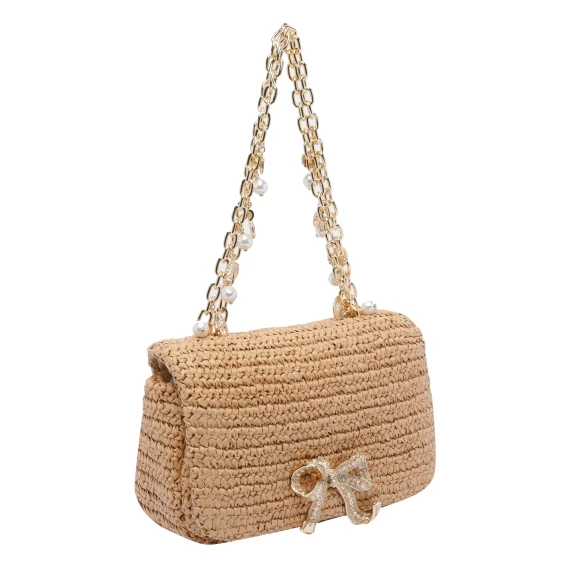 RAFFIA BOW CHARM SHOULDER BAG