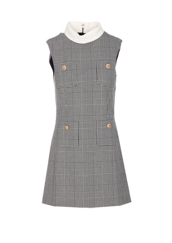 SLEEVELESS PRINCE OF WALES CHECK MINI DRESS