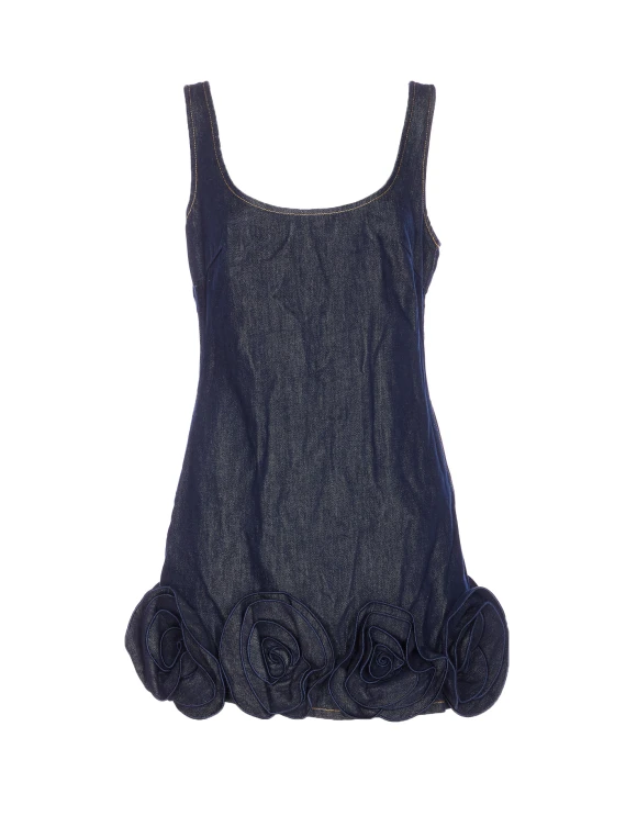 indigo denim 3d flower mini dress