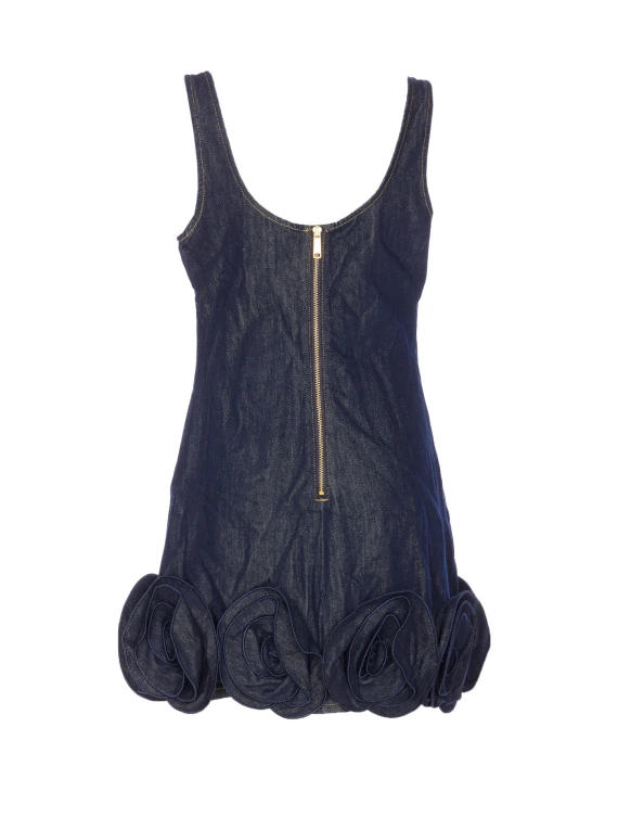 indigo denim 3d flower mini dress