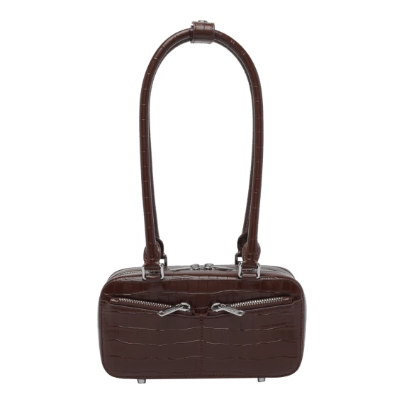 brown croc leather mini shoulder bag