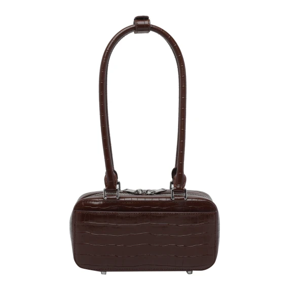 brown croc leather mini shoulder bag