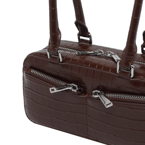 brown croc leather mini shoulder bag