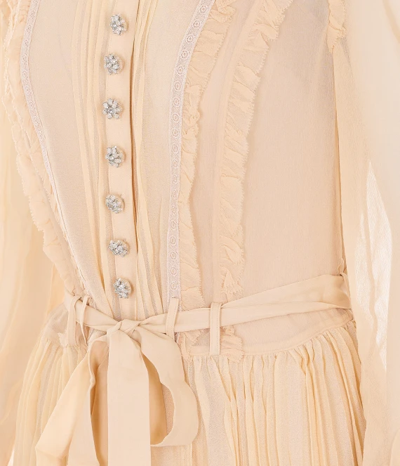 tan pleated georgette mini dress