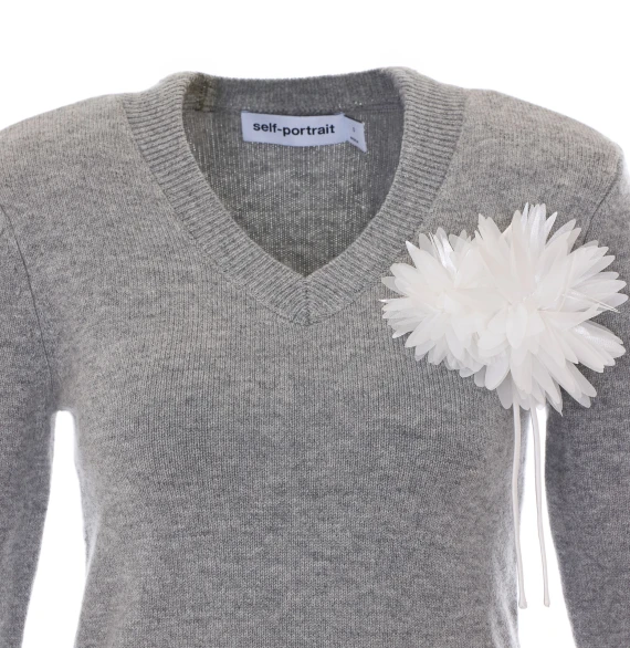 Grey Flower Wool Jumper