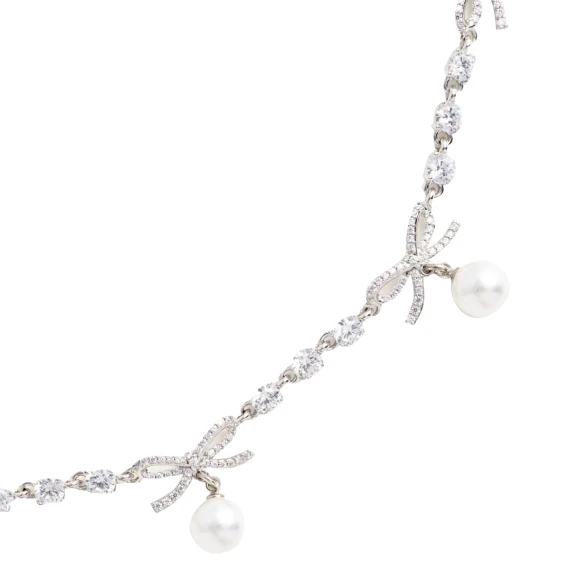 Silver-tone bow charm necklace SELF PORTRAIT