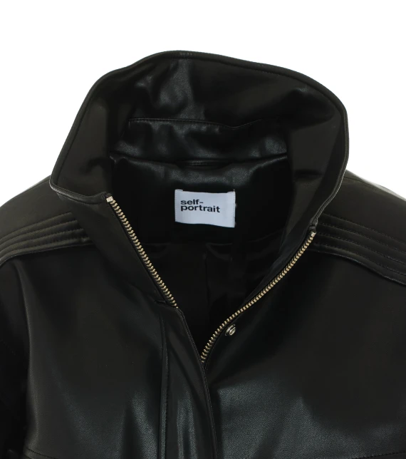 Black Faux Leather Bomber Jacket with Frontal Zip Closure