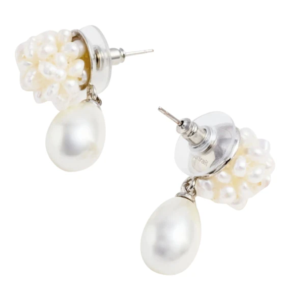 White Pearl Cluster Droplet Earrings