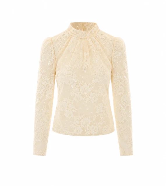 Top in pizzo crema a maniche lunghe