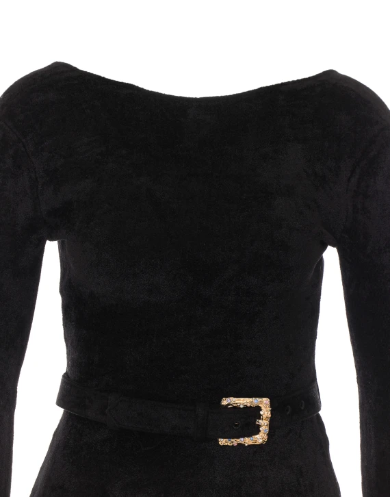 Black long-sleeve top with feather cuffs SELF PORTRAIT