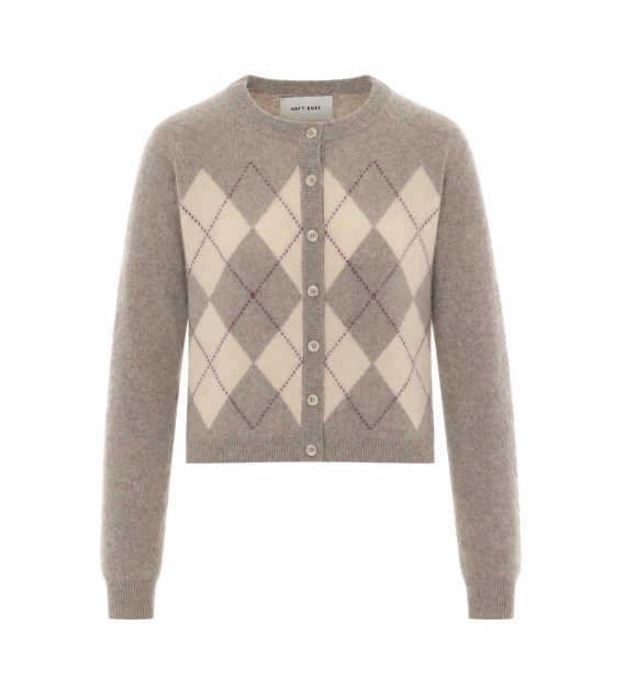 Beige cashmere argyle cardigan SOFT GOAT