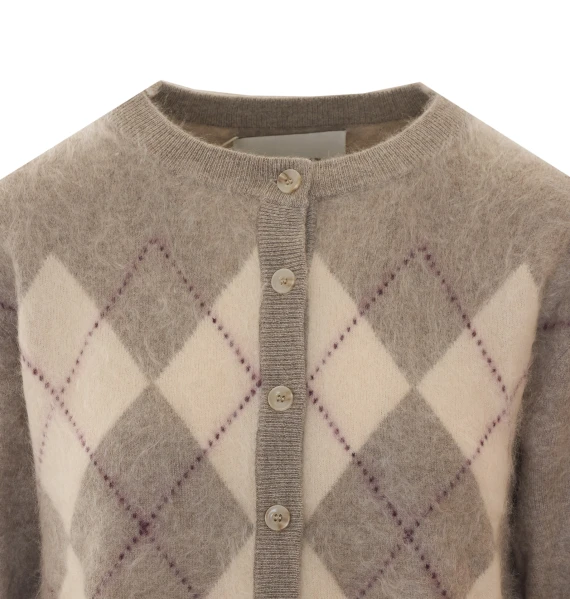Beige cashmere argyle cardigan SOFT GOAT