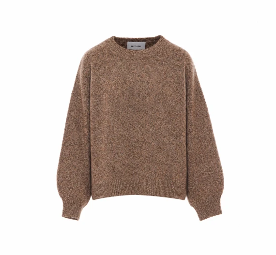 Maglione marrone screziato in cashmere e seta