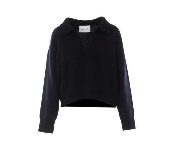 Maglione polo nero in cashmere