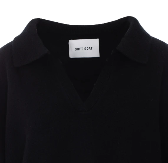Maglione polo nero in cashmere SOFT GOAT