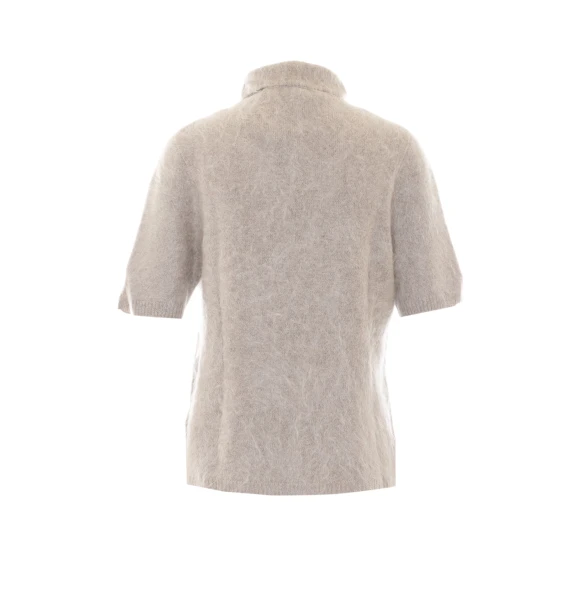 Top in cashmere grigio chiaro con collo a imbuto SOFT GOAT