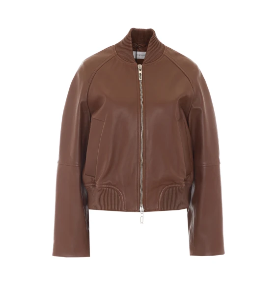 Giacca bomber corta in pelle di agnello marrone