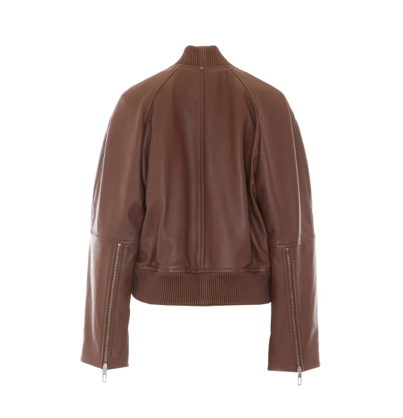 Giacca bomber corta in pelle di agnello marrone SPORTMAX