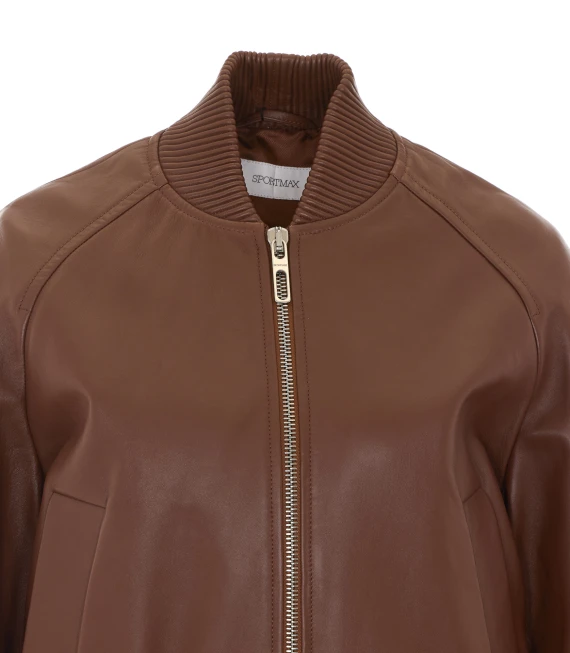 Giacca bomber corta in pelle di agnello marrone SPORTMAX