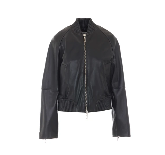 Giubbotto bomber in pelle nera