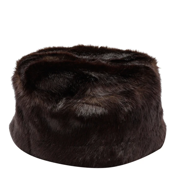 Cappello pillbox Ozzy marrone scuro in pelliccia sintetica Stand Studio