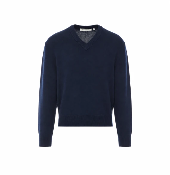 Navy blue merino wool V-neck sweater Sunflower