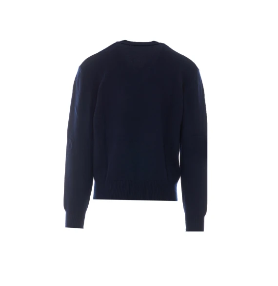 Navy blue merino wool V-neck sweater Sunflower