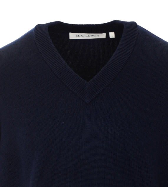 Navy blue merino wool V-neck sweater Sunflower